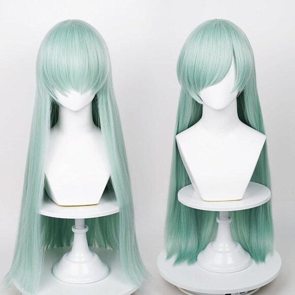 ? Women Green Long Cosplay Wig Mint Striaght Halloween Costume Party Hair Cap